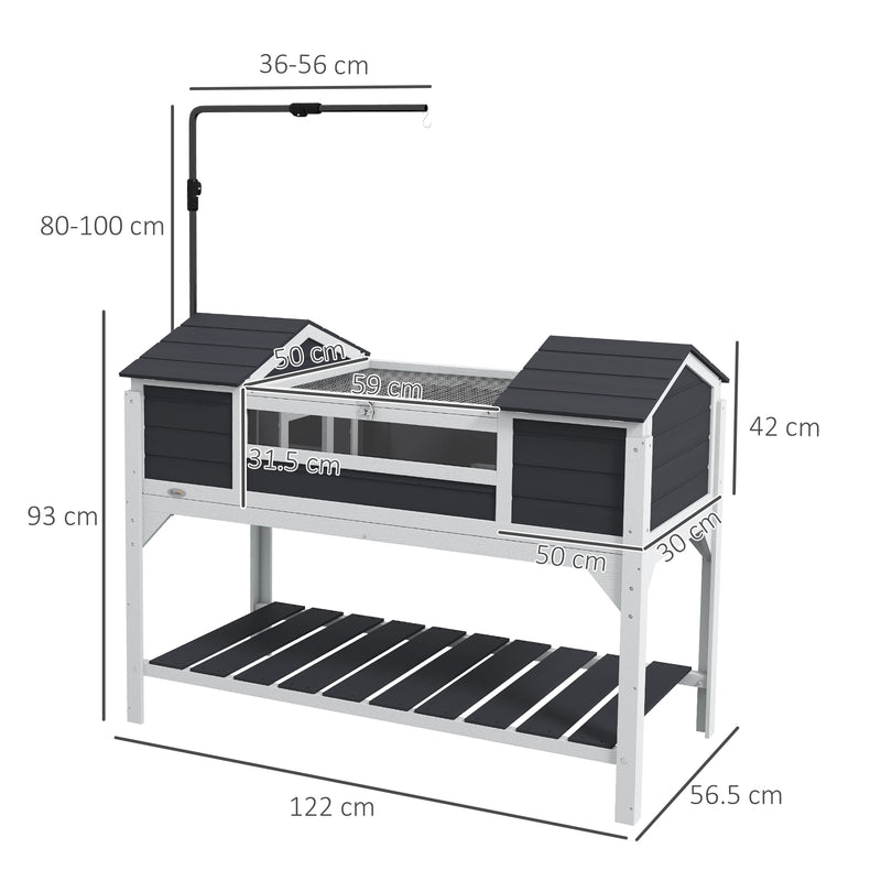 Wooden Tortoise Enclosure with Lamp Holder Storage Shelf and Two Houses, Grey