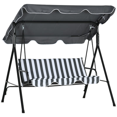 Grey 3 Seater Garden Swing Chair with Cushions and Adjustable Canopy for Outdoor Use
