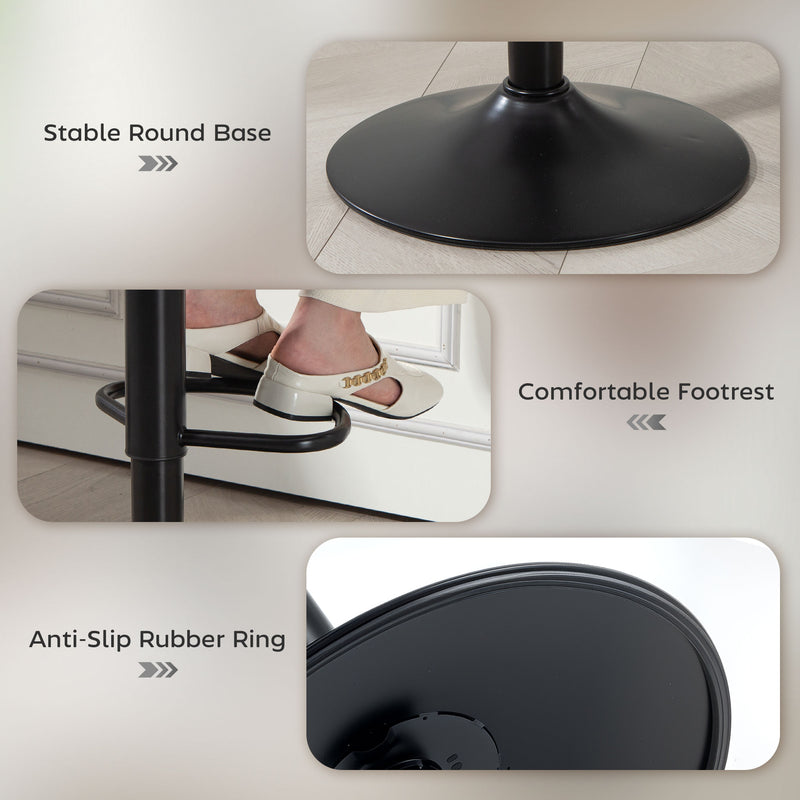 Adjustable Swivel Bar Stools with Curved Backrest for Kitchen Counters Grey and Black AOSOM