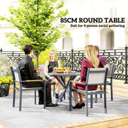 Dark Grey Round Outdoor Garden Table with Wood Effect Top 85cm Steel Frame by Outsunny