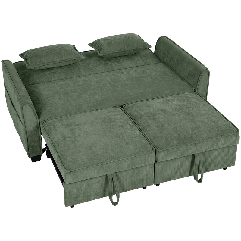 Sofa Bed for Small Spaces with Dual Pull Out Beds and Storage Pockets Dark Green