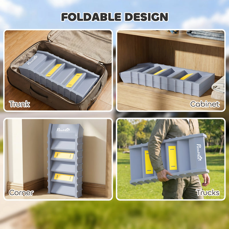 Foldable Dog Car Ramp for Easy Pet Access with Non Slip Steps Grey