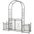Metal Garden Arbor Arch with Double Doors and Planter Baskets Black by Outsunny