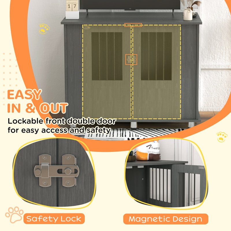 Wooden Dog Crate Table with Magnetic Door for Medium and Large Dogs Indoor Use Grey