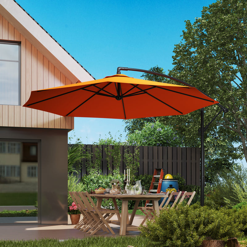 Orange 3m Overhanging Garden Parasol with Base for Outdoor Shade by Outsunny