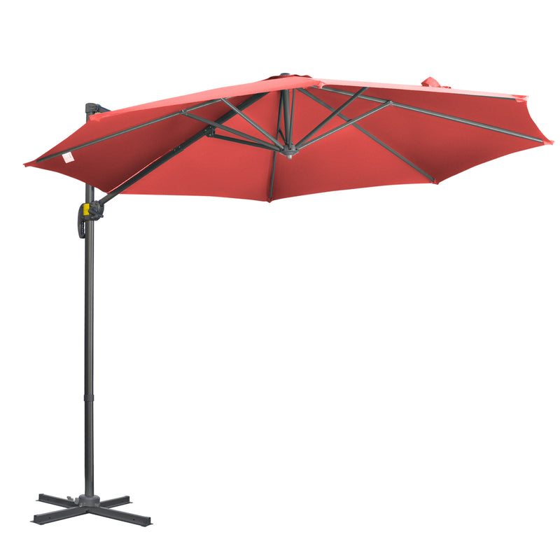 Wine Red 3 x 3m Cantilever Parasol With Crank Handle And Cross Base For Garden Shade