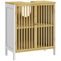 Retro Bamboo Under Sink Cabinet With Cut Out Doors Ideal For Bathroom Storage