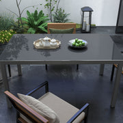 Grey Aluminium Rectangular Garden Table With Tempered Glass Top Ideal For Outdoor Dining 150cm