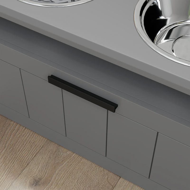 Raised Dog Feeder with Slow Feed Bowls and Storage Drawer for Large Dogs Grey