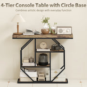 4 Tier Industrial Console Table With Storage Shelves For Hallway Or Living Room Rustic Brown AOSOM