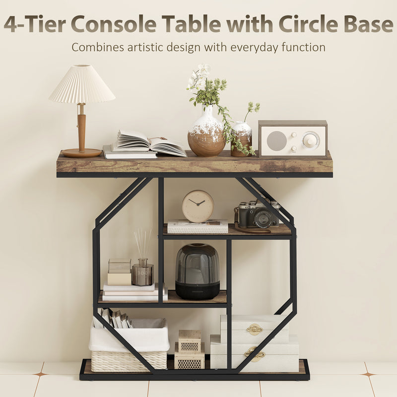 4 Tier Industrial Console Table With Storage Shelves For Hallway Or Living Room Rustic Brown AOSOM