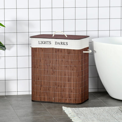 100L Collapsible Laundry Basket with Lid and Removable Liner for Dirty Clothes, Brown