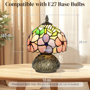 Tiffany Style Table Lamp with Dragonfly Base Handcrafted Stained Glass for Bedroom Pink