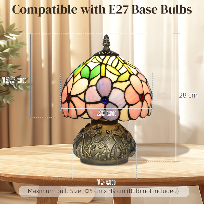Tiffany Style Table Lamp with Dragonfly Base Handcrafted Stained Glass for Bedroom Pink