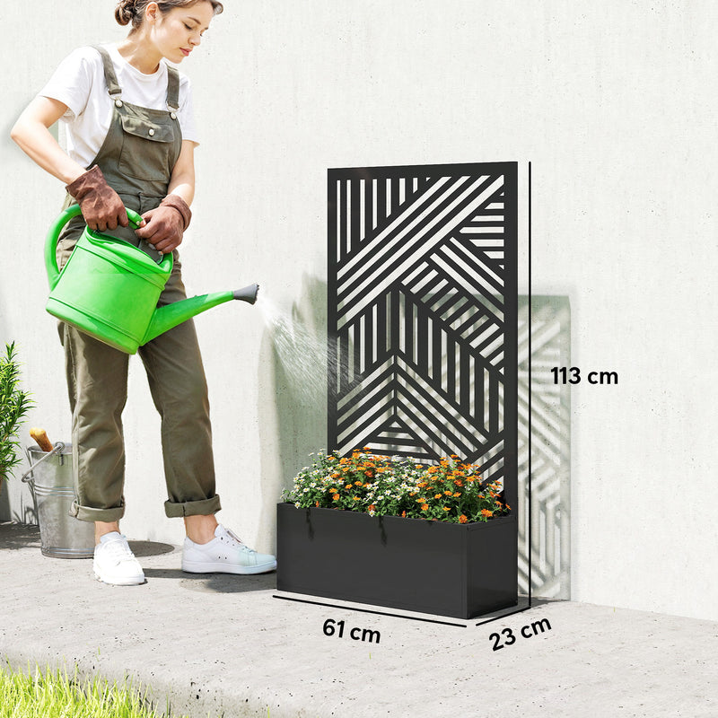 Metal Planter with Trellis for Climbing Plants and Privacy Screen Outdoor Black