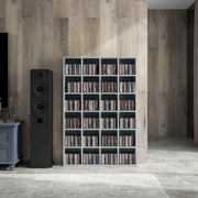 Tall CD Storage Unit with Adjustable Shelves for Living Room or Office Cement Grey