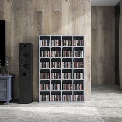 Tall CD Storage Unit with Adjustable Shelves for Living Room or Office Cement Grey