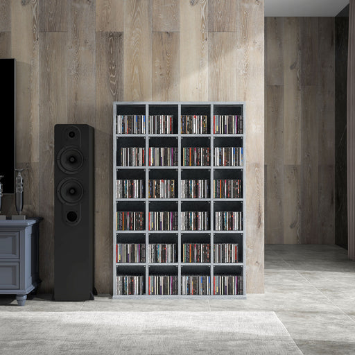 Tall CD Storage Unit with Adjustable Shelves for Living Room or Office Cement Grey