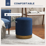 Soft Padded Corduroy Footstool with Wooden Legs for Living Room Comfort, Dark Blue