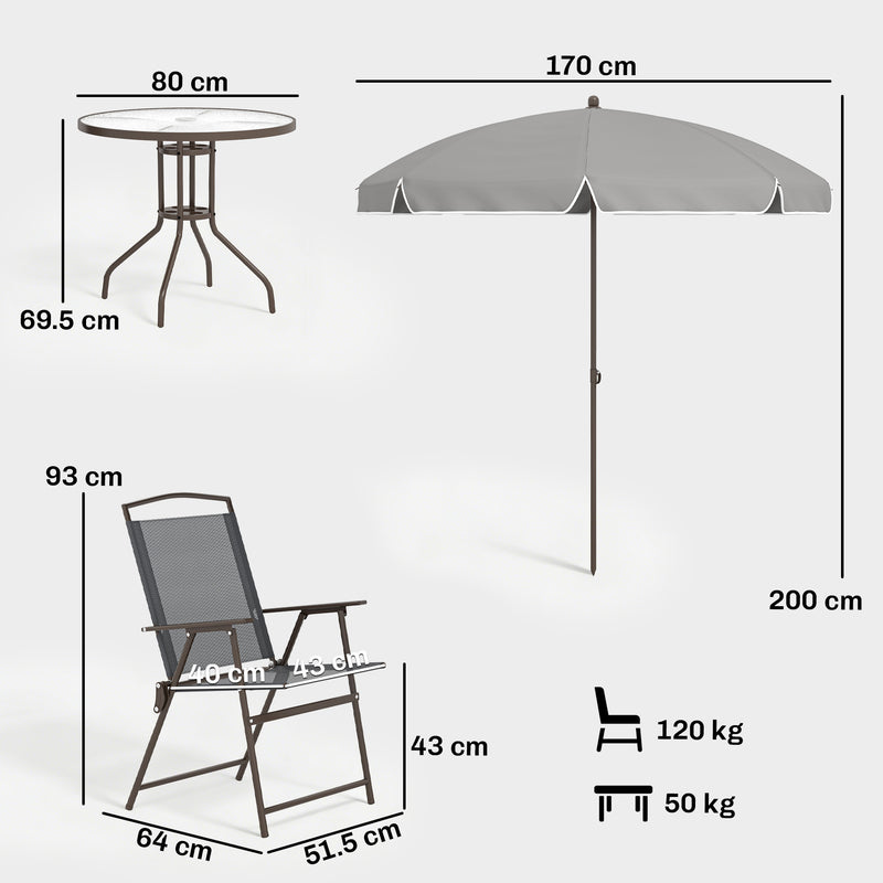 4 Seater Garden Dining Set with Foldable Chairs and Parasol for Outdoor Dining Dark Grey Outsunny