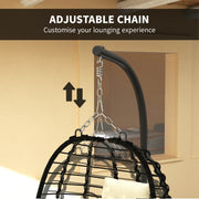 Cream Rattan Hanging Egg Chair with Cushion Pillow and Stand for Garden or Indoor Use by Outsunny