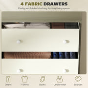 4 Drawer Fabric Chest Of Drawers With Steel Frame For Bedroom Or Hallway, White Grey