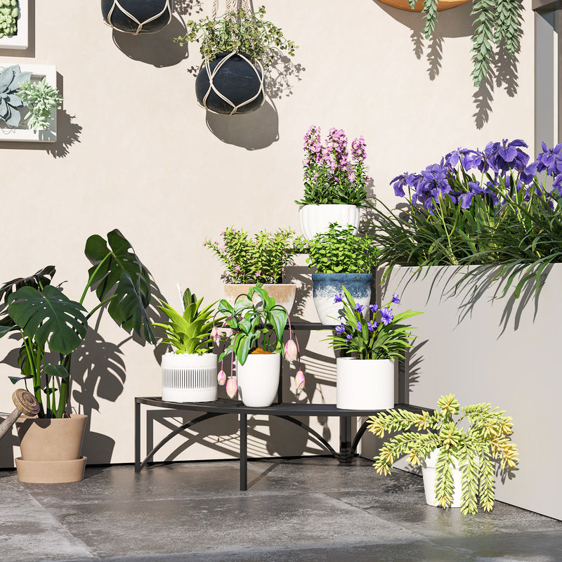 3 Tier Metal Corner Plant Stand for Garden Balcony or Patio in Black by Outsunny AOSOM