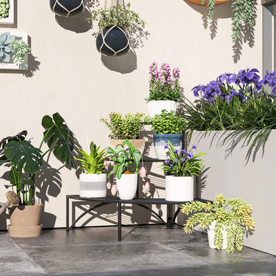 3 Tier Metal Corner Plant Stand for Garden Balcony or Patio in Black by Outsunny AOSOM