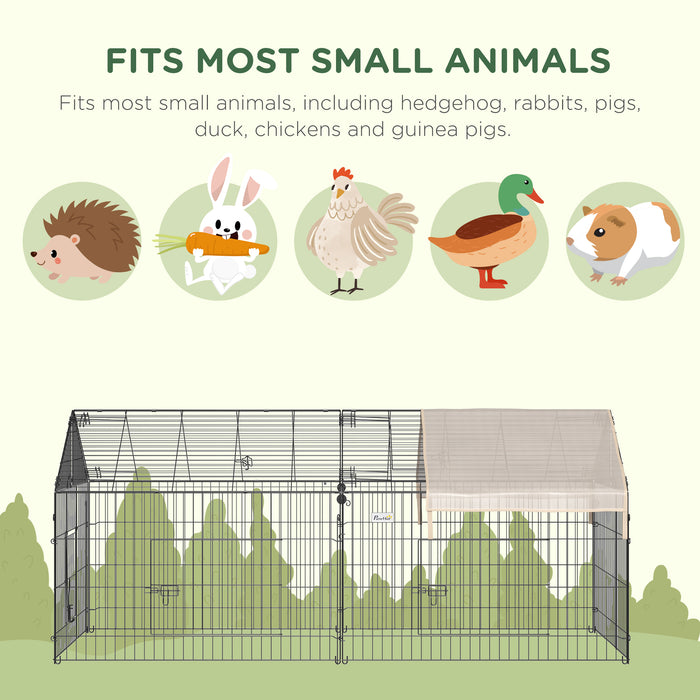 Large Metal Rabbit Run and Guinea Pig Playpen 220 cm Pet Cage in Beige by PawHut