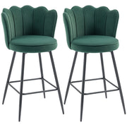 Set of 2 Dark Green Velvet Bar Stools with Swivel Seats and Backrest for Kitchen Counters