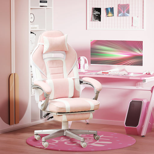 Pink and White Leather Reclining Gaming Chair With Footrest by HOMCOM