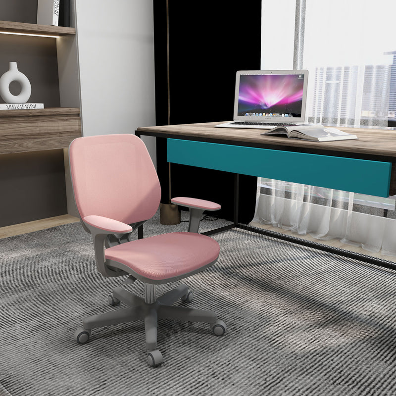 Pink Mesh Office Chair with Adjustable Height and 360 Swivel Wheels for Home or Study