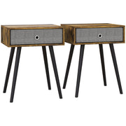 Set of 2 Industrial Bedside Tables With Removable Fabric Drawers Tall Design Rustic Brown AOSOM