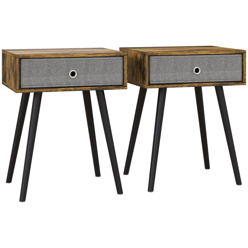 Set of 2 Industrial Bedside Tables With Removable Fabric Drawers Tall Design Rustic Brown AOSOM