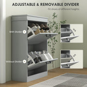 Two Drawer Shoe Storage Cabinet Holds Up To 10 Pairs Ideal for Hallways Grey