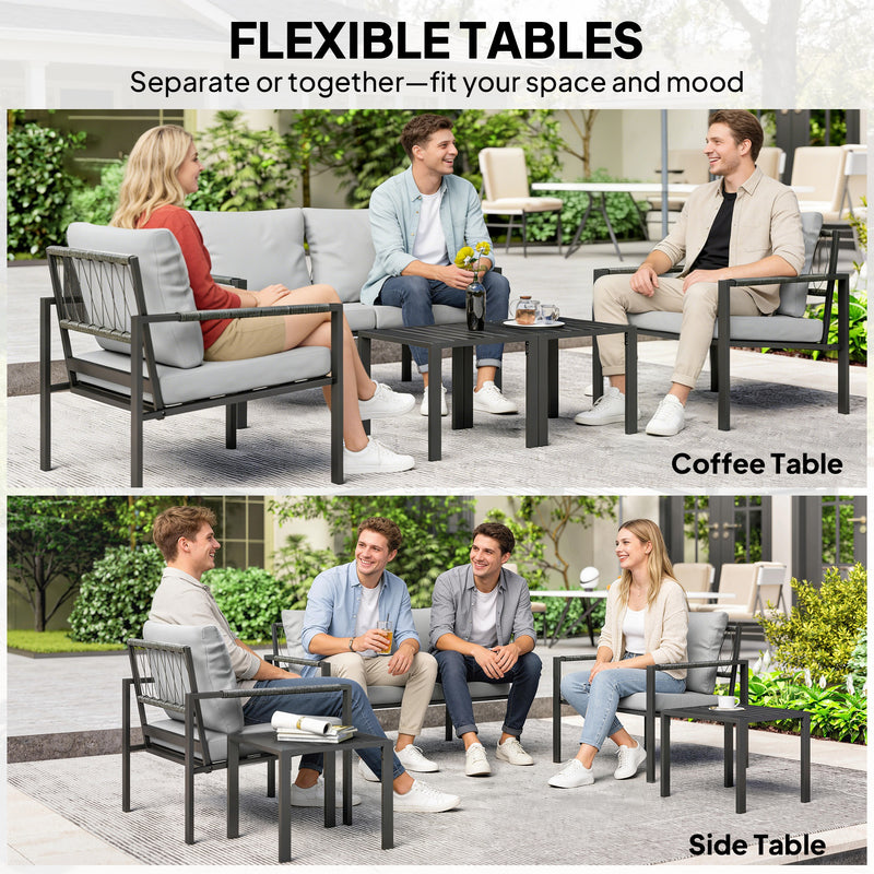 5 Piece Garden Sofa Set With Cushioned Chairs and Coffee Tables for Patio Light Grey