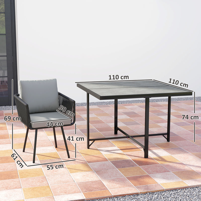 4 Seater Rattan Patio Dining Set with Cushions and Easy Clean Table Light, Grey