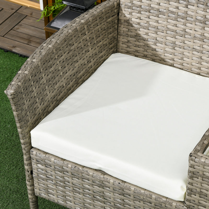 Grey 2 Seater Rattan Garden Chair With Built In Table For Patio Or Balcony