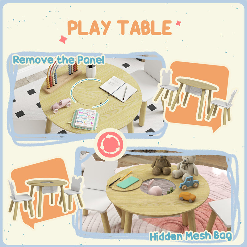3 Piece Kids Activity Table Set with Mesh Storage and Bear Backrest by AIYAPLAY