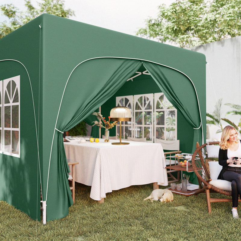 Dark Green 3x3 Pop Up Gazebo Shelter With Sides UPF50+ by Outsunny