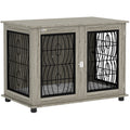 Large Dog Crate End Table With Soft Cushion and Lockable Door for Indoor Use Grey
