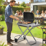 Portable Folding Gas BBQ Grill with Wheels, 1800cm² Cooking Area and Side Shelf, Black Outsunny