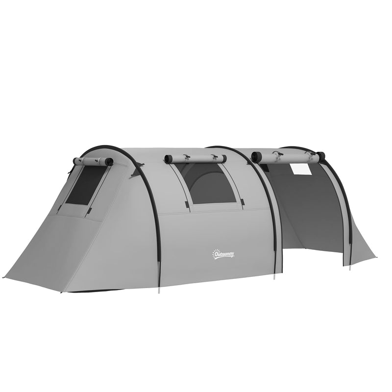 4 Person Tunnel Tent with Separate Bedroom and Living Area for Dry Camping Grey