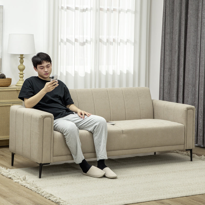 Khaki 3 Seater Fabric Sofa Upholstered Channel Tufted Couch for Living Room and Bedroom by HOMCOM