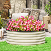 Cream White Galvanised Raised Garden Bed with Safety Edging and Gloves by Outsunny