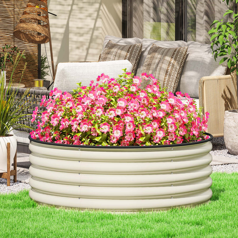 Cream White Galvanised Raised Garden Bed with Safety Edging and Gloves by Outsunny