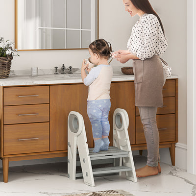Grey Foldable Adjustable Toddler Tower with Handle and Non-Slip Design by AIYAPLAY