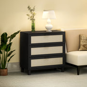 3 Drawer Rattan Chest of Drawers Boho Storage Unit for Bedroom or Hallway, Black