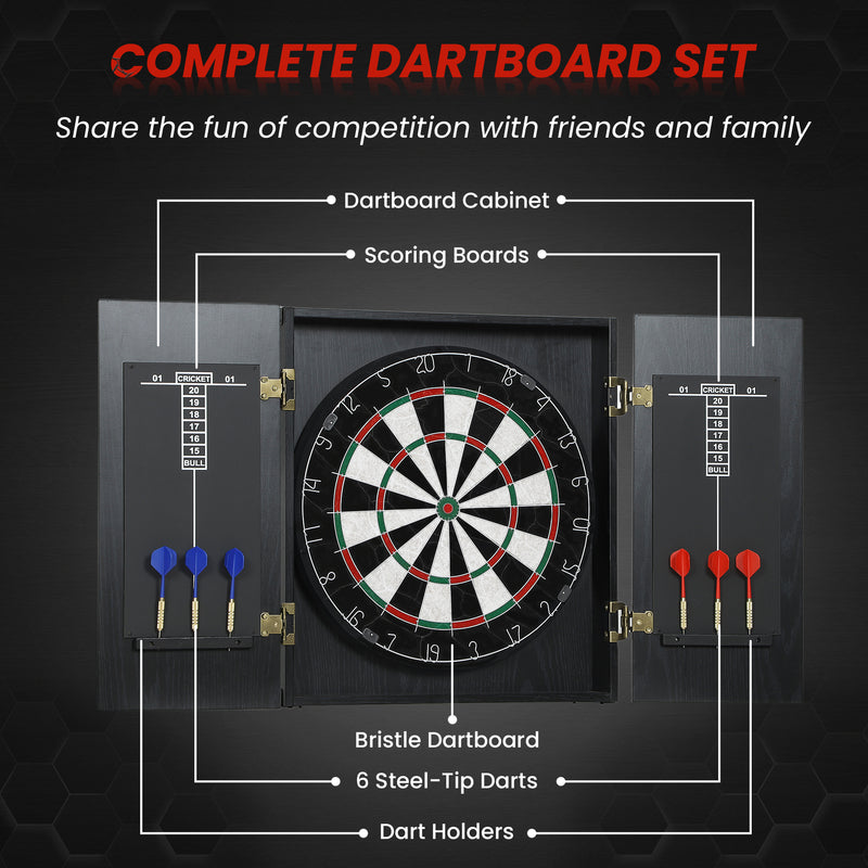 Bristle Dartboard Cabinet Set with 6 Steel Tip Darts Ideal for Home Games Room Brown AOSOM