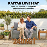 2 Seater Garden Rattan Sofa with Thick Cushions and Supportive Armrests for Outdoor Relaxing Dark Grey Outsunny